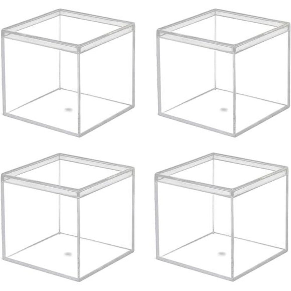 Clear Acrylic Box with Lid, 4 Pack 4x4x4 inches Clear Plastic Box for Organize